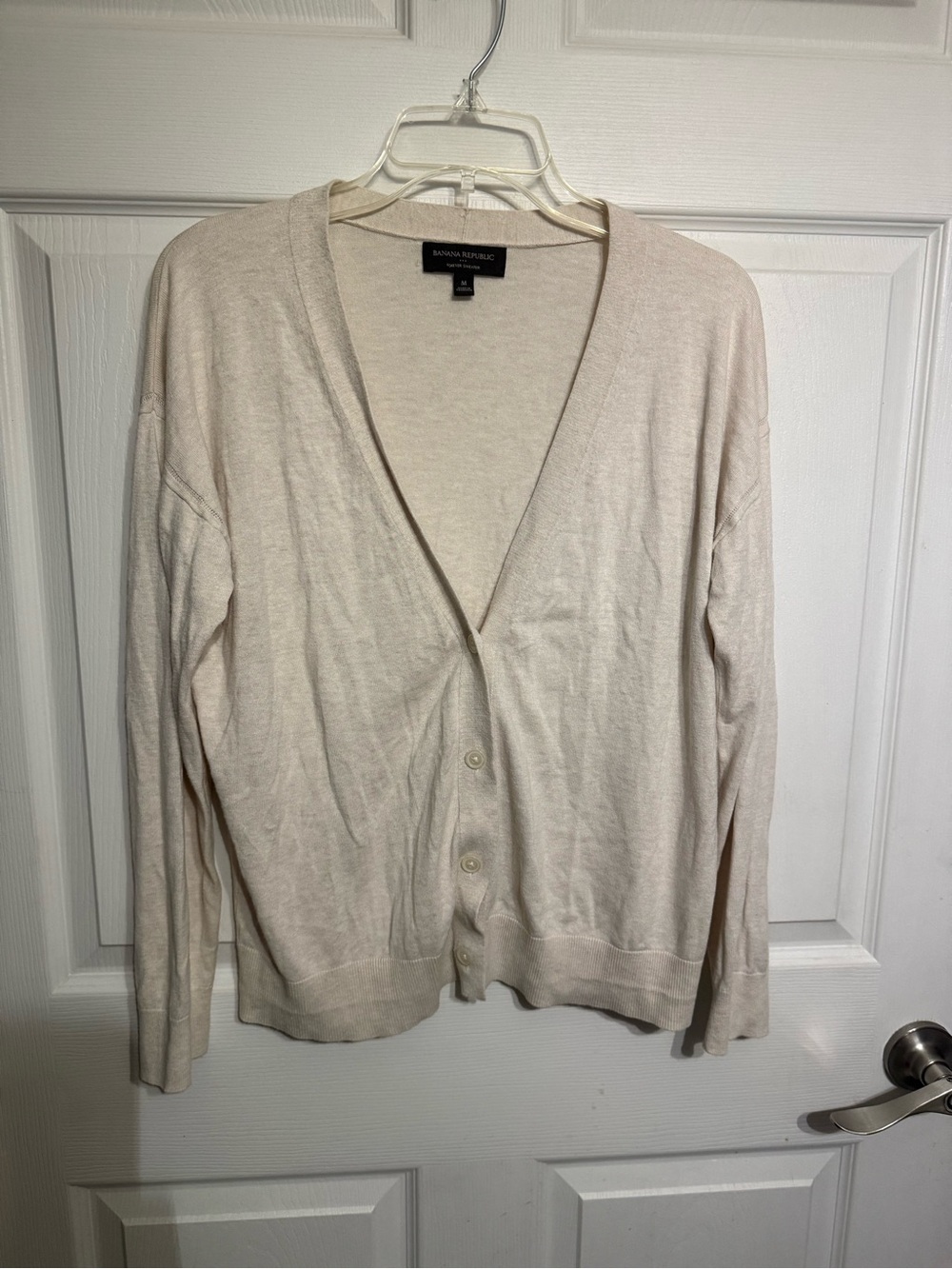 Banana Republic Light Cream V‑Neck Button Cardigan